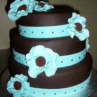 Teal And Brown Wedding Cake My first wedding cake!!! I was very nervous about the whole thing but I think it turned out pretty good!!