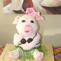 Pig Picking Piggy Pig Piggy Pig Cake for a Pig Picking! Around 16" tall, coconuts made from modeling chocolate, sugarveil skirt, gumpaste hibiscus, petal...