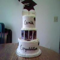 High School Graduation HS Graduation cake for a good friends daughter. Chocolate cake, bc icing, pictures laminated and attached to gumpaste blocks, hat and...