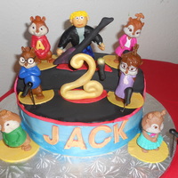 Alvin And The Chipmunks Cake Two 10 inch rounds with a 3rd cut in half for the back half of the stage. Chocolate cake with PB SMBC. Chipmunks are McDonald's toys,...