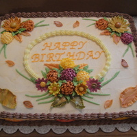 Fall Birthday Cake The flowers & leaves are made from royal icing and fondant then I brushed bronze dust over most of them. The cake was made for my...