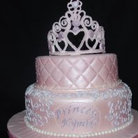 Princess Cake covered in pink fondant then airbrushed with cotton candy dust and lemon extract followed by premixed pearl shimmer. swirls are lavender....