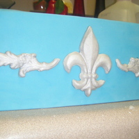 Parisian Blue Fondant Square Cake With Fleur De Lis And Scrolls In Shimmery Silver 
