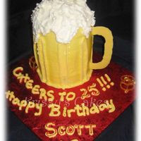 Beer Mug 6" rounds, half sports ball pan, chocolate handle. For my cousins birthday. All buttercream icing.