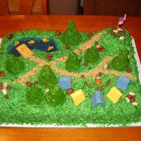 Boy Scout Camp Out This was made for a father-son cake bake for boyscouts. Everything is edible except for the flag. The trees are marshmallow cornflake...