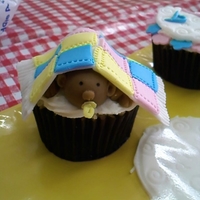 Peek-A-Boo Baby made of Fondant under blanket on a cupcake