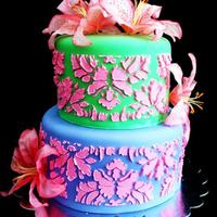 Purple And Green Stenciled Cake 