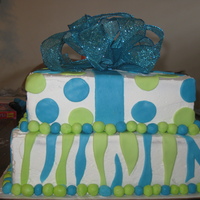 Zebra & Polk A Dots Turquoise & lime green birthday box cake