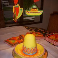Mexican Theme top of hat made from 2 5 in rounds and lightly shaped. covered in B/C. bottom rim made out of pie crust and then covered in B/C