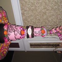 Pink And Dk.choc Fondant pink and dk choc fondant. pink shimmer airbrush. hand made scrolls, fresh flowers