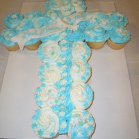 Baptism Cupcake Cross Cupcakes in the shape of a cross with vanilla buttercream frosting and MMF accents.