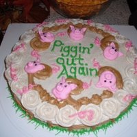 Piggin Out Again This is a cake I made on short notice, pumpkin cake with cinnamon cream cheese filling. It was decorated for a annual pig roast.
