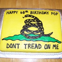 Don't Tread On Me 1/2 sheet white cake with vanilla cream frosting hand drawn to look like the flag the client sent me......