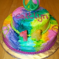 Tye Dye/peace Sign Birthday 10 inch white, 6 inch chocolate, vanilla cream icing, painted with color paste and vodka! with a sucker I found at the store.....