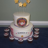 Military Marine Cake Top layer is vanilla, Bottom is WASC. All BC with MMF and fondant accents. Thanks to all the CCers who inspired and gave support!