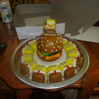 Spongebob Mini Cakes With Krabby Patty inspired my cake decorators on cake central...thank u...