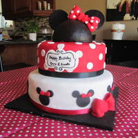 Minnie Mouse Cake I did this cake for my niece's birthday, the minnie mouse head on top is a foam ball cut in half and covered with fondant. I did a red...