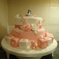 Christening Cake two tier christening cake - bottom 10 inch madeira cake with raspberry jam and buttercream filling. Top 8 inch chocolate with raspbery jam...