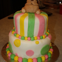 Bear Birthday Cake I made this two tier cake for a Build a Bear birthday party. The bear was molded out of fondant.