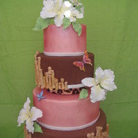 Tropical Wedding Hand painted leopard dividers, fondant bamboo pieces & gumpaste flowers/butterflies. Torpical theme