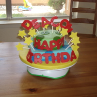 1St Birthday Cake I made this for my sons first birthday. It was also my first attempt at covering a square cake with fondant, stacking layers, and fondant...