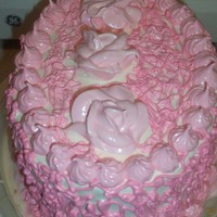 Really Pink this cake was made with yellow cake and tres leches, (3 milks) is the 1st time i made it, with merengue Italian i think is (Italian icing)...