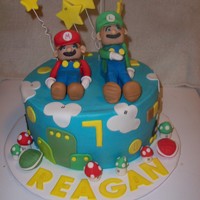 Mario Brothers Birthday Cake My first attempt at modeling Mario Brothers! Cake is white w/ vanilla filling, because "the boys are just going to eat it!" I...