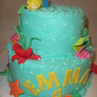 Mermaid And Sea Life A Little mermaid cake minus the mermaid! Mermaid was a topper supplied by client at the party. All figures are modeled of fondant.