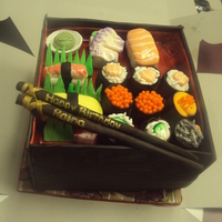Sushi Bento Box Birthday Cake This is the finished cake. I had made several sushi pieces that were to go into it. Sadly, the lid for the box couldn't stand up to...