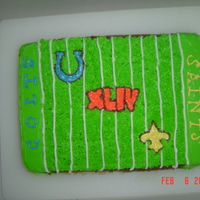 Super Bowl Xliv Cake Half Chocolate, Half White sheet cake with homemade BC frosting