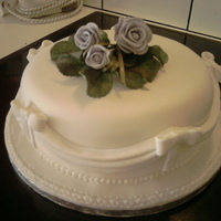 My First Cake This is the first cake that I made. I was very pleased with the outcome. It is a fruit cake covered in fondant, with fondant swags and bows...