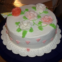 First Rose Cake This is my first attempt a decorated cake. Still haven't figured out how to achieve a smooth seam where the top and the sides meet.