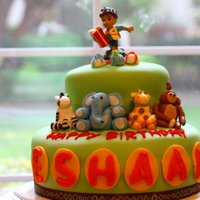 Diego Cake Diego Cake. 10" and 6" cake covered in Fondant and fondant animals. Everything is edible except the diego candle.