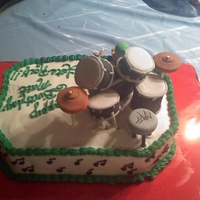 Drum Cake this was done for a friends Birthday. YES... he is the drummer of a band. all was edible. modeling chocolate and butter cream were used....