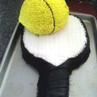 Tennis Racket And Ball Cake This is a cake I made for a friend of mines birthday, he is a tennis player and is obsessed with it. It is a home made fun-fetti cake with...