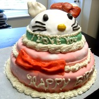 Hello Kitty Cake This is a Strawberry Cake with strawberry buttercream filling and a whipped buttercream piping around it. The cake is covered in rolled...