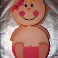 Megan's Baby Shower Cake I used an 8"round for the head and a 9" round for the body. They are both covered in buttercream tinted with a little bit of...