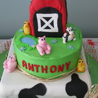 Farm One year old birthday cake with a barnyard/farm theme.