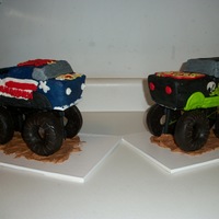 Monster Trucks These are the monster trucks for my twin nephews 3rd b-day. King Krunch and Grave Digger. WASC cake with buttercream frosting and a few...