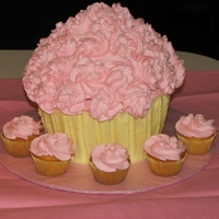 Giant Cupcake - Nick Sabanade I used the Wilton giant cupcake pan and also made mini cupcakes to go along with it. The cake & pink frosting are a pink lemonade...