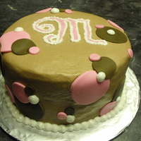 Pink And Brown Polka Dot Monogrammed Cake 