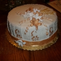 Gold And White Cake Birthday cake for 70 yr old lady.MMF&royal icing
