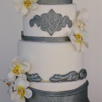 Pewter Finish Cake With Sugar Moth Orchids 