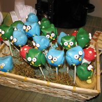 Owl Cake Pops my first attempt at cake pops - a woodland creatures basket, complete with marshmellow toadstools for a friend's baby shower