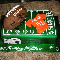 Football Cake This cake is double layered marble cake with buttercream. Fondant decorations. The football is out of cake.