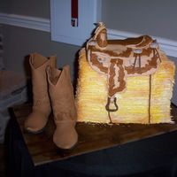 Saddle Cowboy Boots Groom Cake This was the groom's cake that I made for my Daughter's wedding this weekend. My first attempt at making a saddle, hay bale and...