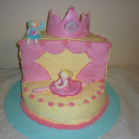 Princess, Fairy Ballerinaa Cake i was asked for a birthday cake with fairies, ballerinas, princess's and on a stage. the colours asked for where blue and pink. i had...