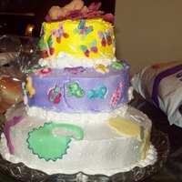 My First Tiered Cake My pregnant friend couldn't decide a thing for her shower. Each cake layer is a different flavor and had different fondant accents....