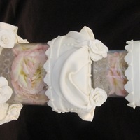 Roses & Ice Practice cakes for a wedding - fondant, fresh roses and glass containers with crystals, water and fresh roses.