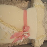 Mia's Baby Cake Almond Cream cake with fresh raspberry filling, fondant and gumpaste decorations